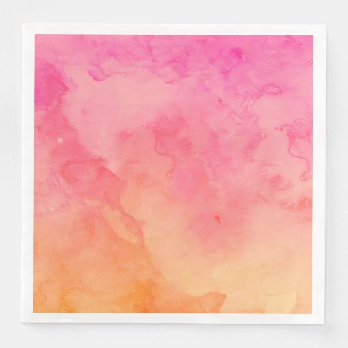 Ombre summer pink orange sunset watercolor wash paper dinner napkins