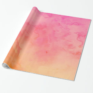 Ombre summer pink orange sunset watercolor wash wrapping paper