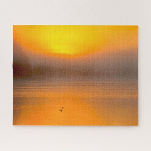 Ombre Sunrise on Pond  Ducks UP Michigan Photo Jigsaw Puzzle