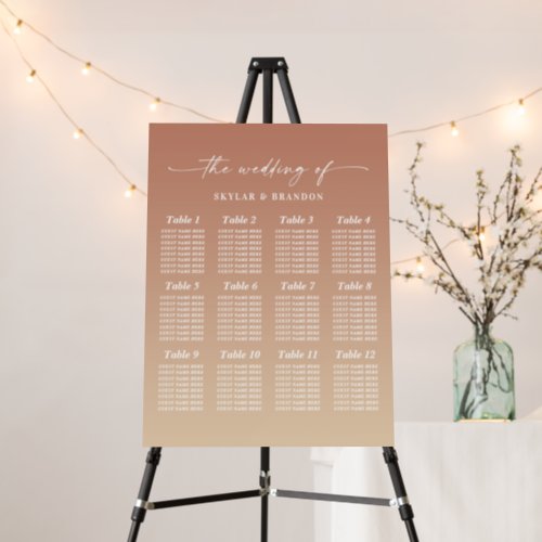 Ombre Sunset Clay  Yellow Wedding Seating Chart Foam Board