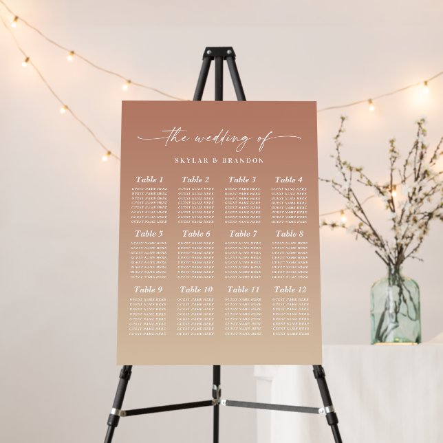 Ombre Sunset Clay & Yellow Wedding Seating Chart Foam Board (In Situ (Stand))