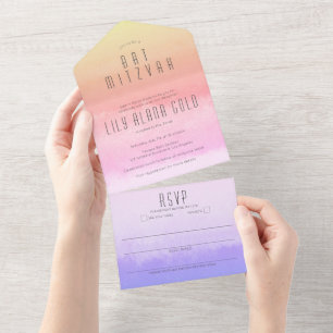 Ombre Sunset Rainbow Elegant CUSTOM BAT MITZVAH All In One Invitation
