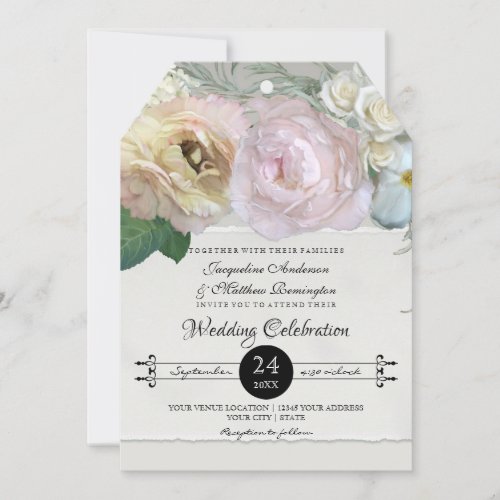 Ombre Tag Style Vintage Flower Peony Hydrangea Invitation