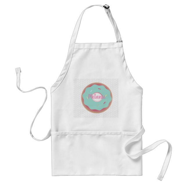 Ombre Teal Bakery Donuts Custom Name Adult Apron (Front)