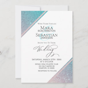 *~* Ombre Teal Beach Glitter Trendy AR4 Wedding Invitation