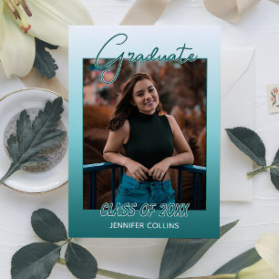 Ombre teal Blue Green Graduation Announcement