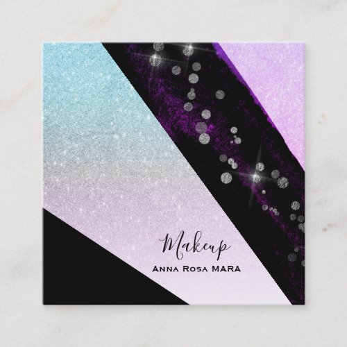 Ombre Teal Pink Glitter Chic Girly Geometric Square Business Card