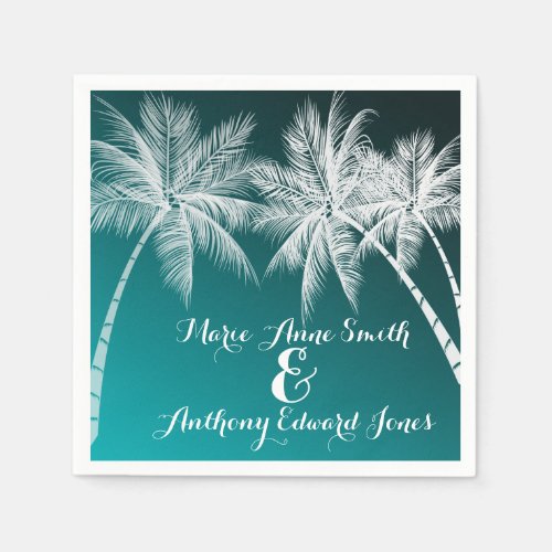 OMBR TEAL TROPICAL PALMS NAPKINS