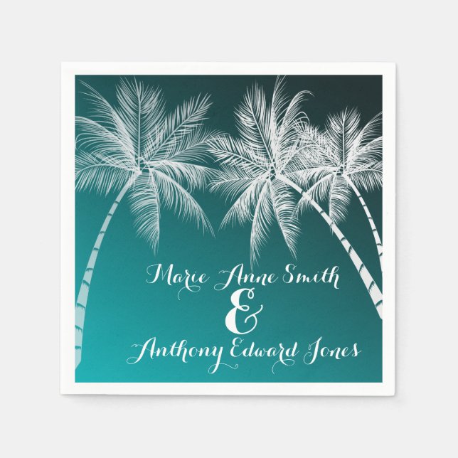OMBRÉ TEAL TROPICAL PALMS NAPKINS (Front)