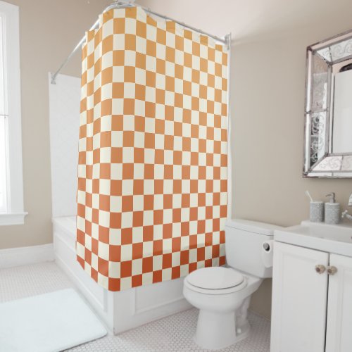 Ombre terracotta checkers checkered pattern shower curtain