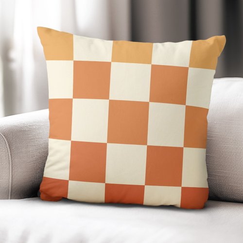 Ombre terracotta checkers checkered pattern throw pillow