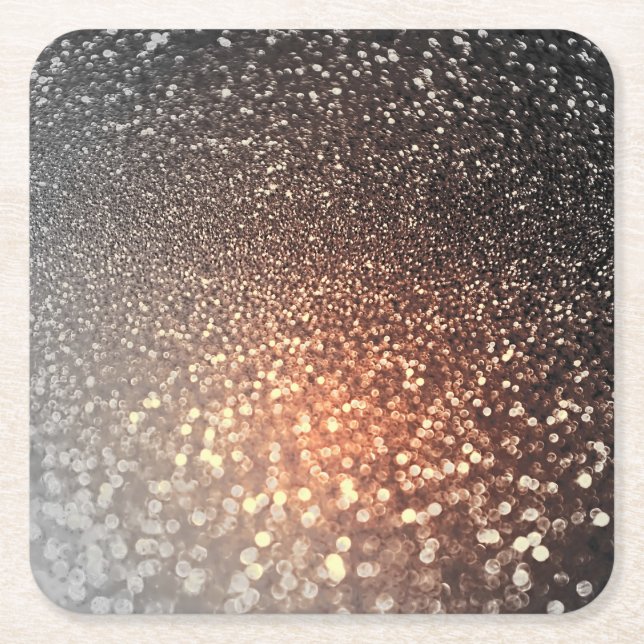 Ombre terracotta copper sparkle shiny glitter square paper coaster (Front)