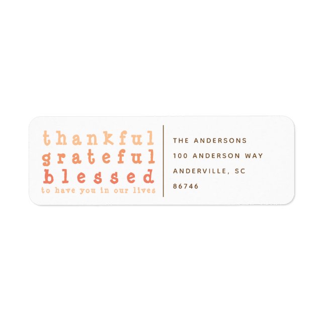 Ombre Thankful Grateful Blessed Thanksgiving Label (Front)