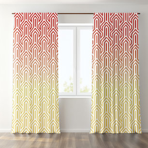 Ombre-themed Red Yellow Art Deco Pattern Blackout Curtains