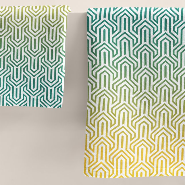 Ombre-themed Turquoise Yellow Art Deco Pattern Bath Towel Set (Creator Uploaded)
