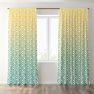 Ombre-themed Turquoise Yellow Art Deco Pattern Blackout Curtains