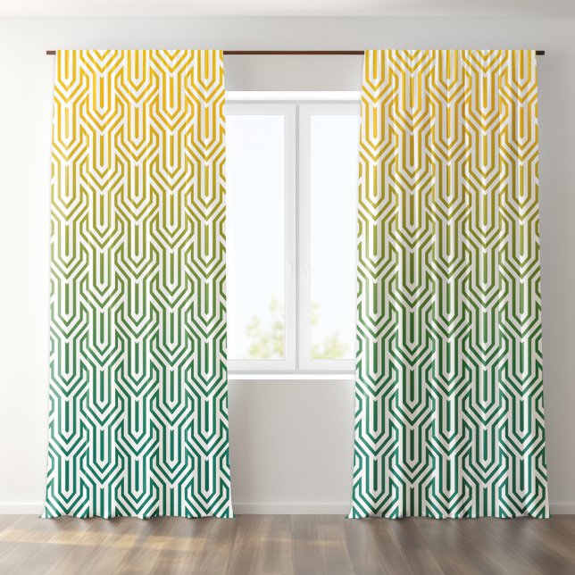 Ombre-themed Turquoise Yellow Art Deco Pattern Blackout Curtains (Creator Uploaded)