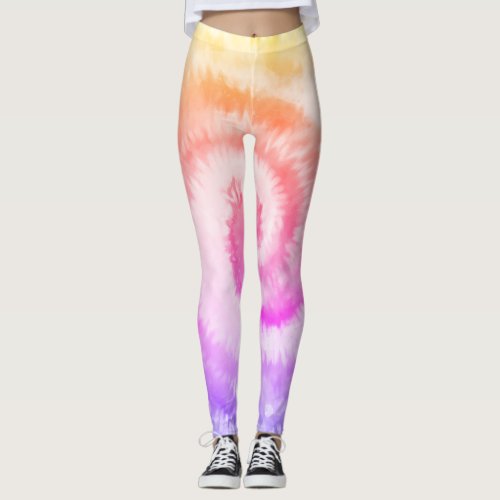 Ombre Tie Dye Rainbow Swirl Pink Yellow Leggings