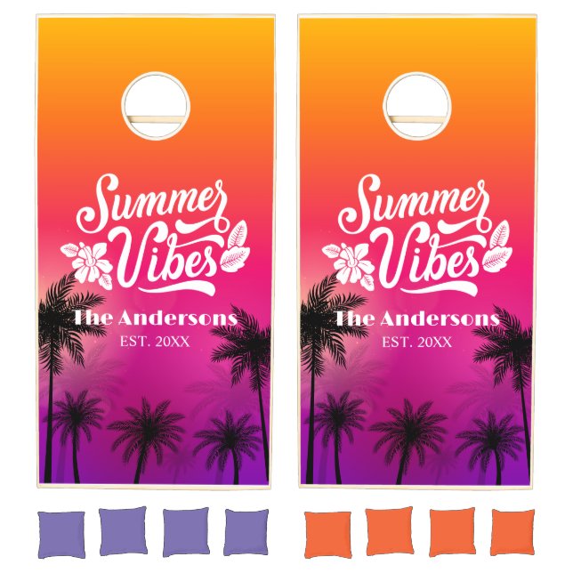 Ombre Tropical Beach Summer Night Custom Name Cornhole Set (Set)