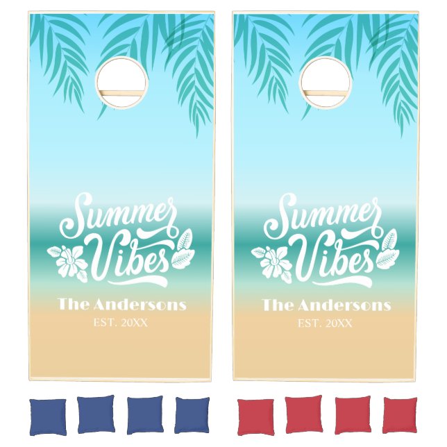 Ombre Tropical Beach Summer Vibes Custom Names Cornhole Set (Set)