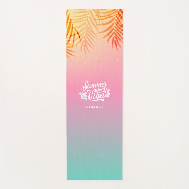 Ombre Tropical Beach Sunset Custom Name Yoga Mat (Front)