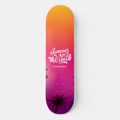 Ombre Tropical Summer Night Vibe Custom Name Skateboard