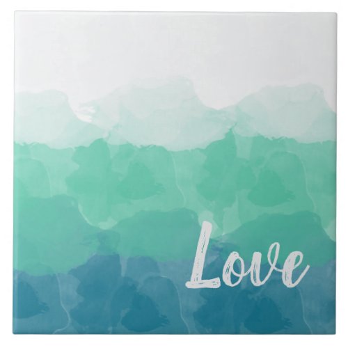 Ombre Turquoise Blue and Neo Mint Love Gradient Ceramic Tile