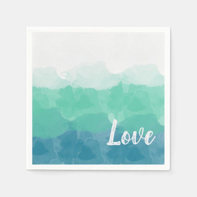 Ombre Turquoise Blue and Neo Mint Love Gradient Napkins (Front)