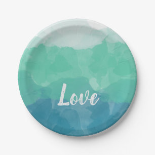 Ombre Turquoise Blue and Neo Mint Love Gradient Paper Plates