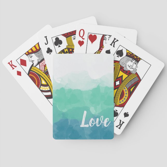 Ombre Turquoise Blue and Neo Mint Love Gradient Poker Cards (Back)