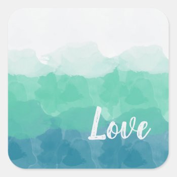 Ombre Turquoise Blue And Neo Mint Love Gradient Square Sticker by ohsogirly at Zazzle
