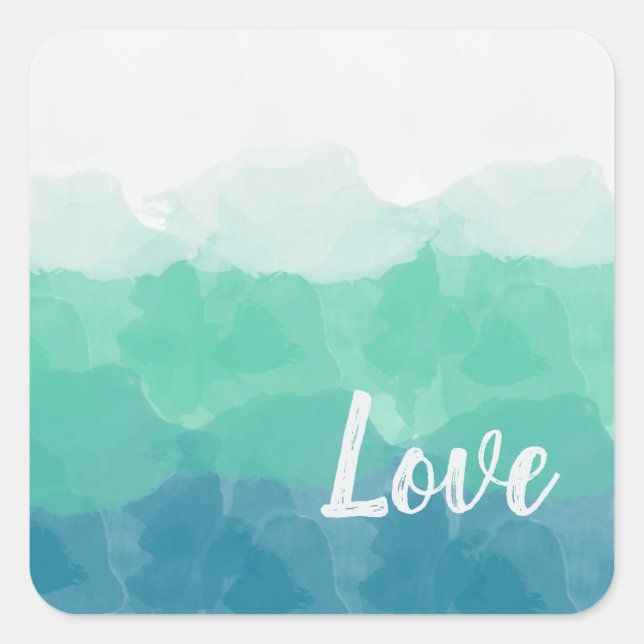 Ombre Turquoise Blue and Neo Mint Love Gradient Square Sticker (Front)