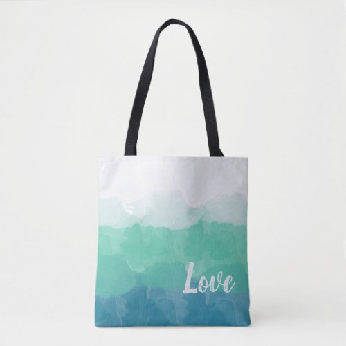 Ombre Turquoise Blue and Neo Mint Love Gradient Tote Bag