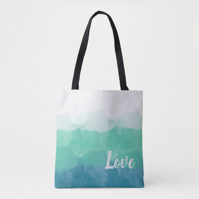 Ombre Turquoise Blue and Neo Mint Love Gradient Tote Bag (Front)