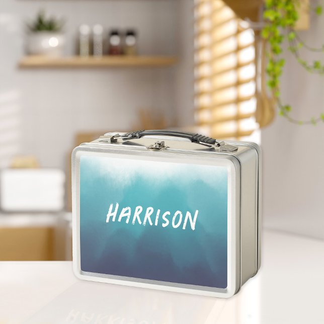 Ombre Turquoise blue watercolor Ocean Metal Lunch Box (Creator Uploaded)