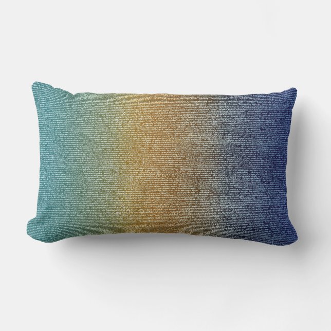 Ombre Turquoise Gold Yellow Periwinkle Blue Lines Lumbar Pillow (Front)