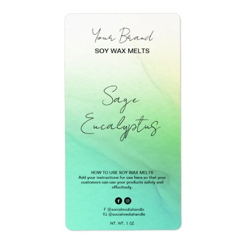 Ombre Turquoise Green Soy Wax Melt Labels