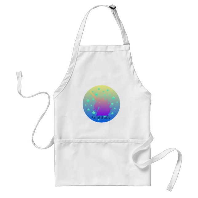 Ombre unicorn with word gratitude adult apron (Front)