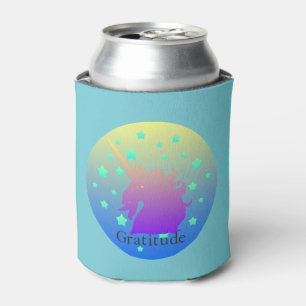 "Ombre unicorn with word gratitude" Can Cooler. Can Cooler