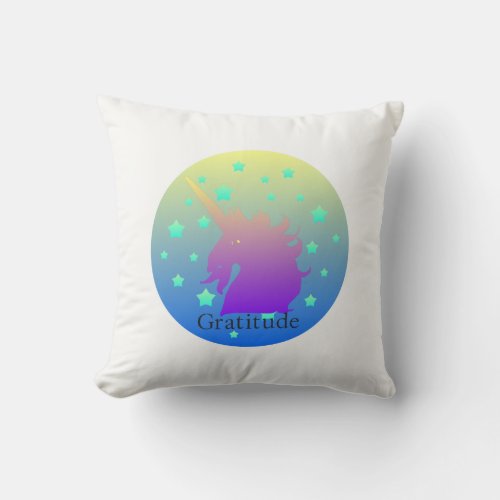 Ombre unicorn with word gratitude Cushion Throw Pillow