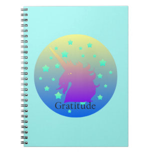 Ombre unicorn with word gratitude notebook