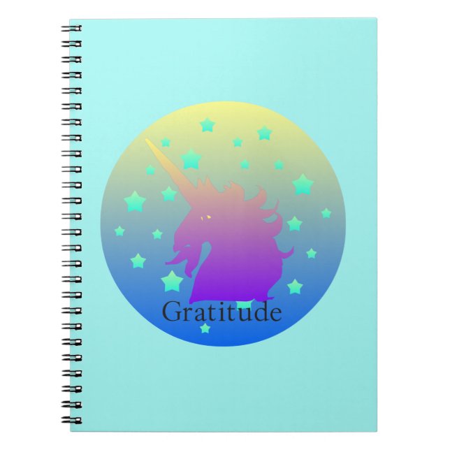 Ombre unicorn with word gratitude notebook (Front)