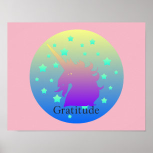 Ombre unicorn with word gratitude poster