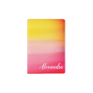 Ombre Watercolor Custom Name Pink/Yellow Passport Holder