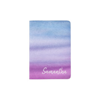 Ombre Watercolor Custom Name Purple/Blue Passport Passport Holder