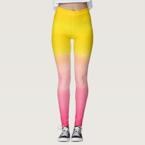 Ombre Watercolor Custom Pink  Yellow Leggings