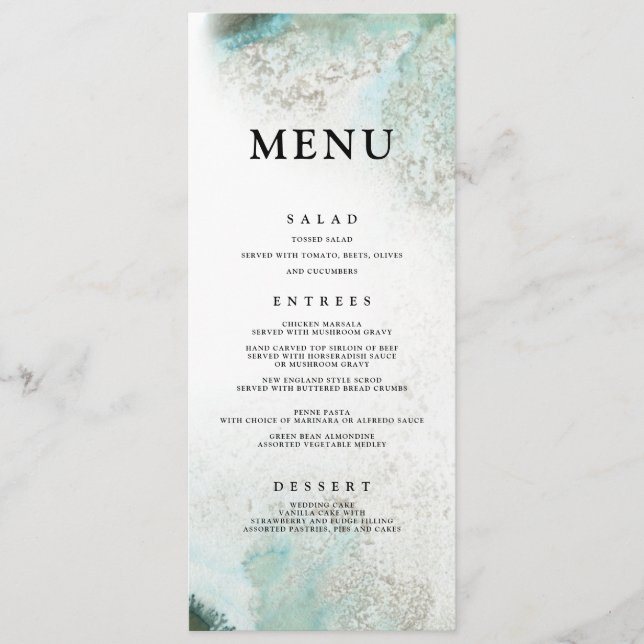 Ombre Watercolor Dinner Menu | GREEN (Front)