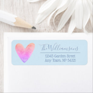 Ombre Watercolor Heart on Pale Blue Label