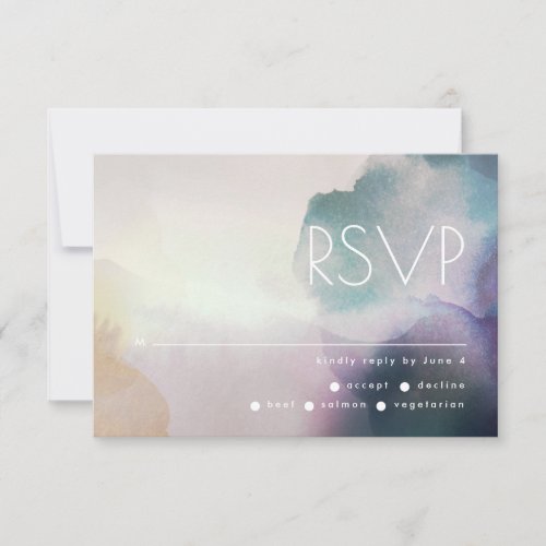 Ombre Watercolor in Purple and Gold Wedding RSVP Card