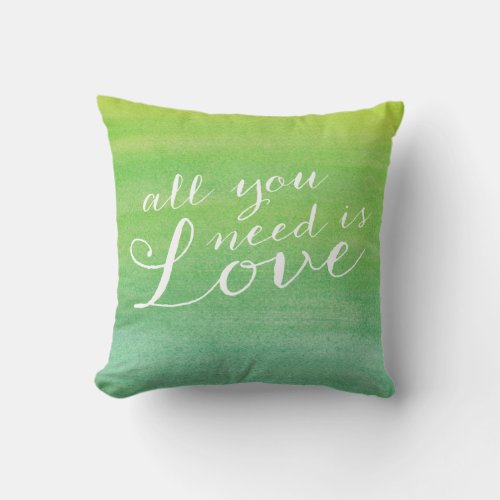 Ombre Watercolor Love Throw Pillow  Lime Emerald